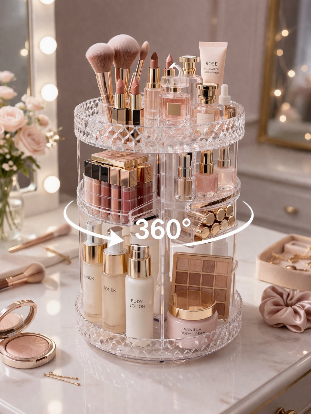 Organizador de Maquillaje Giratorio 360° – Milian Élite